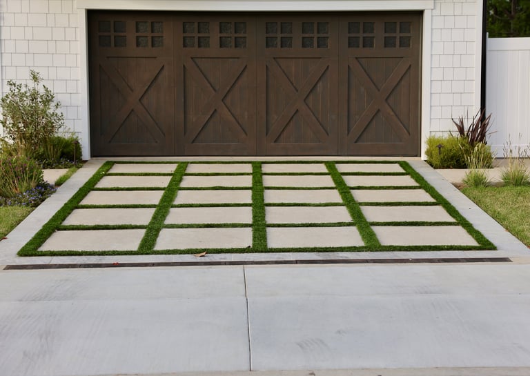 Farmhouse style decorative driveway