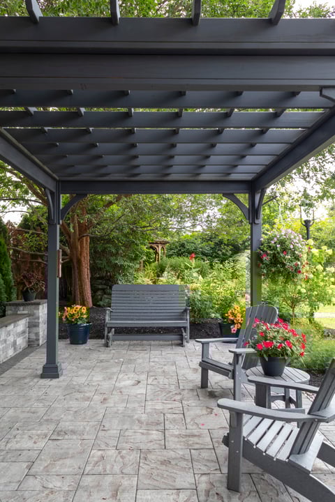 Beautiful patio with pergola after