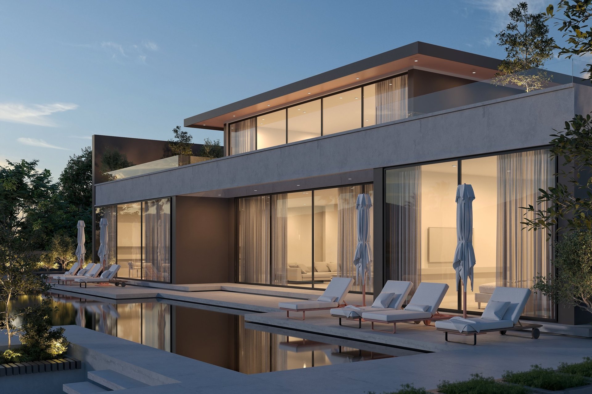 Luxury concrete driveway and home exterior